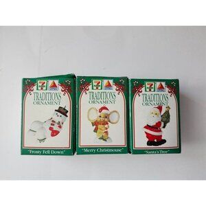 Vintage 1997 Lot of 3 Ornaments Santa Tree Merry Christmouse Frosty Fell Down